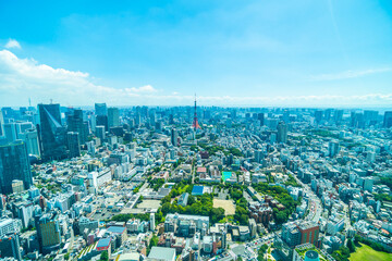 Naklejka na ściany i meble Beautiful architecture building tokyo city with tokyo tower