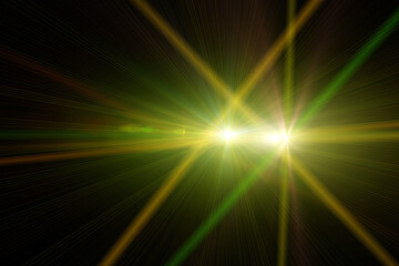 Easy to add lens flare effects for overlay designs or screen blending mode to make high-quality images. Abstract sun burst, digital flare, iridescent glare over black background.