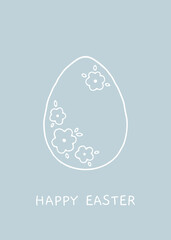 Hand drawn Easter greeting card with hand drawn eggs with floral elements in flat style. Charming spring illustration with egg. Vector poster for spring and Easter design. Colored vector postcard