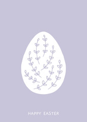 Hand drawn Easter greeting card with hand drawn eggs with floral elements in flat style. Charming spring illustration with egg. Vector poster for spring and Easter design. Colored vector postcard