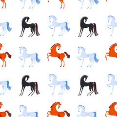 Horse seamless pattern design in cartoon style.