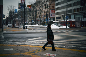 スクランブル交差点を渡る女性/Woman crossing the street at the Scramble Crossing