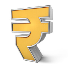 Indian Rupee Golden 3D on white Background. 3D rendering. 3D illustration