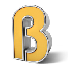 Beta sign Golden 3D on white Background. 3D rendering. 3D illustration