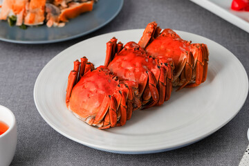 Seafood hairy crabs on a plate