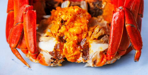 Fatty seafood hairy crab crab paste close-up