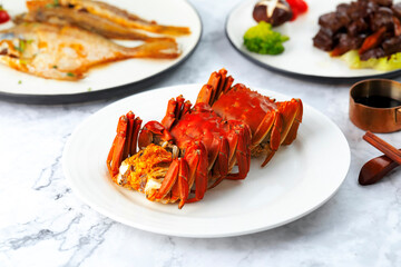 Seafood hairy crabs on a plate