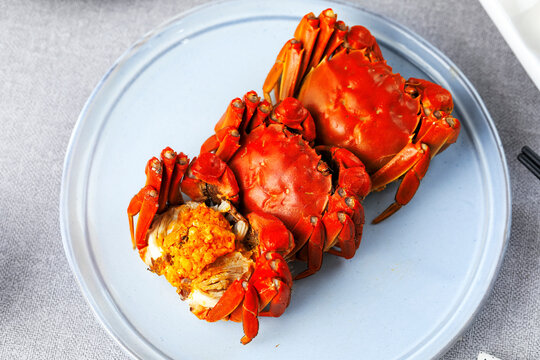 Seafood hairy crabs on a plate