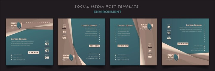 Set of social media template for environment day with green and brown background in square design