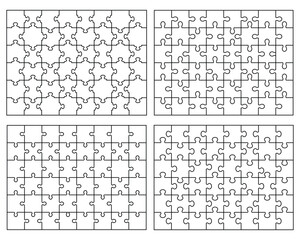 Illustration of four white puzzles, separate pieces
