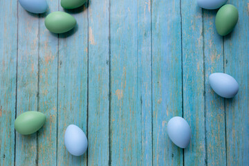 Eggs on wooden background. Copyspace. Background with easter eggs. Easter photo concept