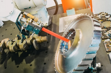 Installation robot, mechanical scanner laser sensor for measuring defects in metal parts, construction, compilation of 3d model.