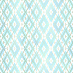 Turquoise and Gold Seamless Pattern Vector with Geometric Rhombus Shapes in White and Light Color