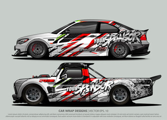 Fototapeta premium Race car wrap design vector for vehicle vinyl sticker and automotive decal livery 