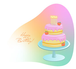 Cake with strawberries and 5 candles