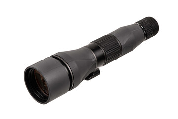 Modern spyglass. Long-range observation device. Monocular isolate on a white back