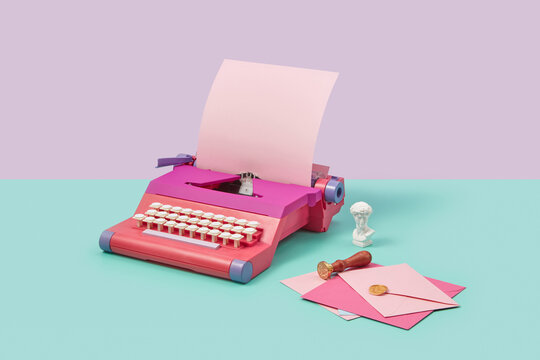 Retro typewriter and David statue