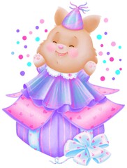 A cute funny bunny in a gift box