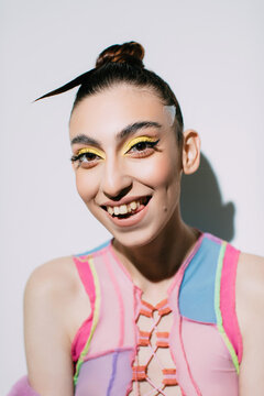 Happy woman studio portrait white background - Gen z 