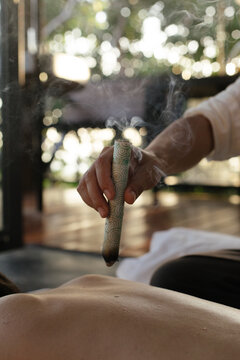 Burning moxa stick