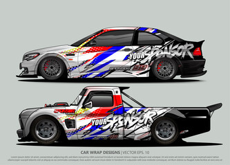 Obraz premium Race car wrap design vector for vehicle vinyl sticker and automotive decal livery 