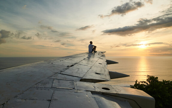 On the wing of an airplane
