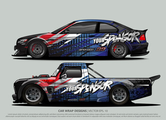 Fototapeta premium Race car wrap design vector for vehicle vinyl sticker and automotive decal livery 