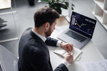 Manager making notes in planner