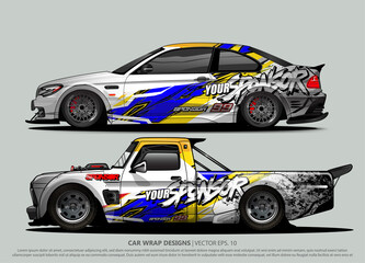 Fototapeta premium Race car wrap design vector for vehicle vinyl sticker and automotive decal livery 