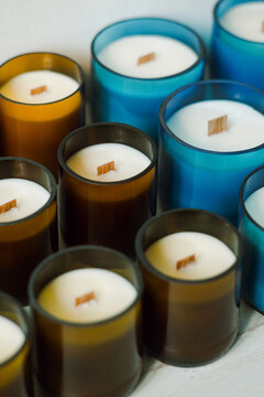 Eco-friendly candles with wooden wicks