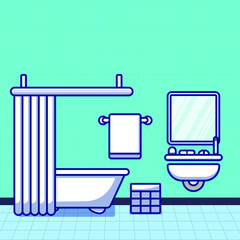 Bathroom interior with furniture cartoon illustration flat vector isolated object