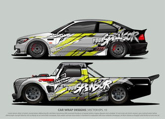 Obraz premium Race car wrap design vector for vehicle vinyl sticker and automotive decal livery 