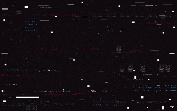 Glitch video distortion. Digital noise template. Random white lines and shapes. Video signal problem. Futuristic distorted background with noise. Vector illustration