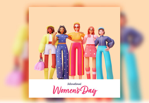 International Womens Day Celebration Post with Illustration of Young Girls