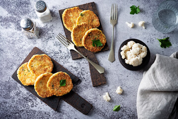 Cauliflower burgers with carrot and parsley