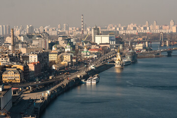 Panorama of the city. View from the glass bridge to Kiev, Ukraine.