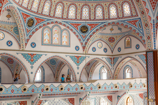 Blue mosque interior inside, wall painting in Turkish mosque