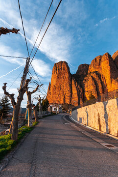 Solitary street in rural taow at sunset