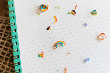 Rainbow on blank notebook paper