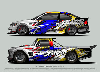 Race car wrap design vector for vehicle vinyl sticker and automotive decal livery
