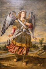 archangel Sealtiel, 17th century, oil on canvas, Bartolome Roman, Mallorca, Balearic Islands, Spain - obrazy, fototapety, plakaty