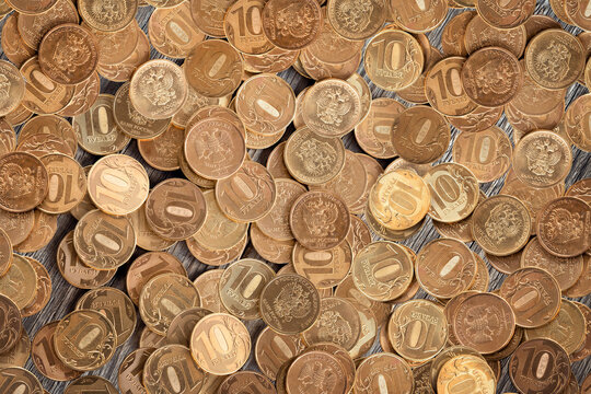 ruble coins background, cash money concept, gold reserves, sanctions and default risks