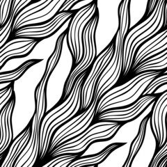 Abstract black and white seamless pattern with wavy lines