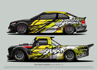 Fototapeta premium Race car wrap design vector for vehicle vinyl sticker and automotive decal livery 