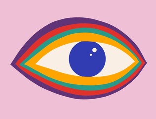 Colorful blue eye illustration on pink