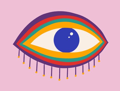 Colorful blue eye illustration on pink
