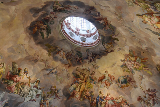 Interior of famous baroque St. Charles Church or Karlskirche in Vienna, Austria. January 2022
