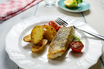 Cod fillet with potatoes and salsa verde