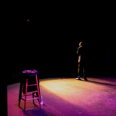 silhouette of a comedian on stage