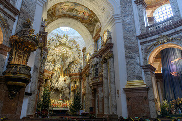 Obraz premium Interior of famous baroque St. Charles Church or Karlskirche in Vienna, Austria. January 2022